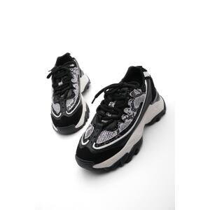 Marjin Women's Sneakers Snake Pattern Sequin High Soled Sneakers Petor black