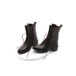 Marjin Women's Genuine Leather Boots Boots with Lace-Up, Zippered Classic Casual Boots Mech Brown.