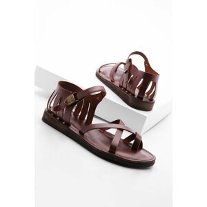 Marjin Women's Genuine Leather Daily Sandals Eva Sole Flip-Flops Rhododendron Brown.