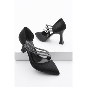 Marjin Women's Evening Dress with Stones Heels and Pointed Toe Goblet Heels Esile black.