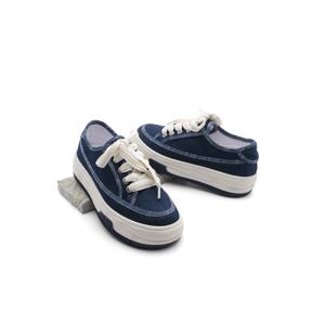 Marjin Women's Sneakers High Sole Lace-Up Cloth Sneakers Kotnel Navy Blue Jeans.