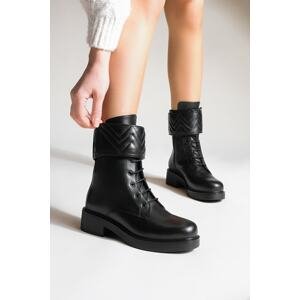 Marjin Women's Genuine Leather Banded Ankle Boots Kunte Black