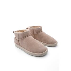 Marjin Women's Genuine Leather Daily Boots With Shearling Ankle Boots Mini Size Rolene Beige Suede.