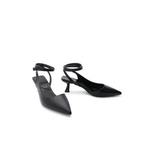 Marjin Women's Pointed Toe Mirror Heel Detail Stiletto Ankle Strap On Heels Shoes Made In Black.