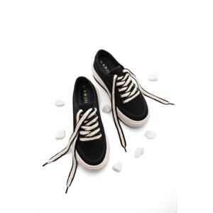 Marjin Women's Sneakers High Sole Lace-Up Cloth Sneakers Kotnel black.