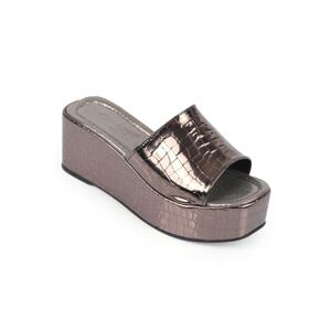 Capone Outfitters Capone Wedge Heel Single Strap Patent Leather Platinum Women's Flatform Slippers