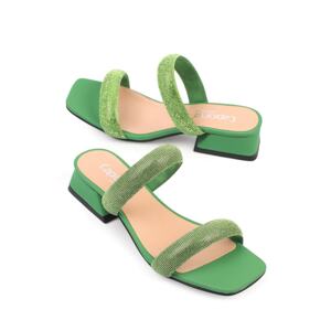 Capone Outfitters Capone Short Heels Women's Green Slippers with Stony Strap and Chunky Toe