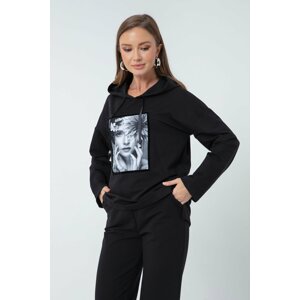 Lafaba Women's Black Printed Front Sweatshirt