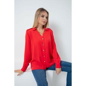 Lafaba Women's Red Shirt with Chain Detailed on the Collar