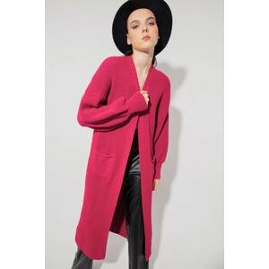 Lafaba Women's Fuchsia Balloon Sleeve Long Knitwear Cardigan