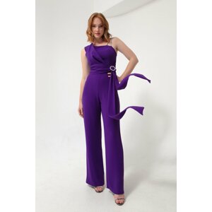 Lafaba Women's Purple One-Shoulder Stony Evening Jumpsuit