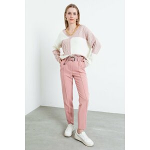 Lafaba Women's Powder Powder Stitched Front with Belt and Pile Trousers.