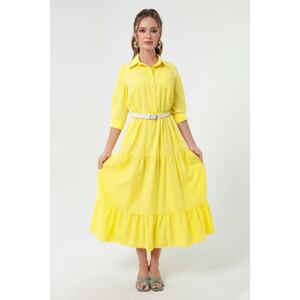 Lafaba Women's Yellow Belted Long Dress