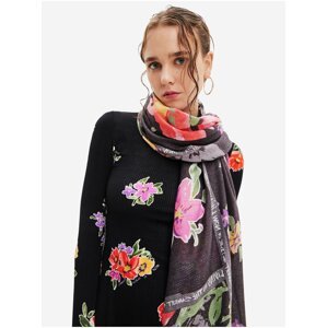 Red and Black Women's Floral Scarf Desigual Flores Patch - Women