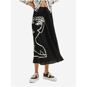 Black Ladies Desigual Midi Skirt Maryland - Women