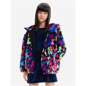 Blue-pink Girls' Patterned Hooded Jacket Desigual Gadele - Girls