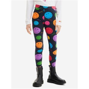 Black Girly Patterned Leggings Desigual Angel Smiley - Girls