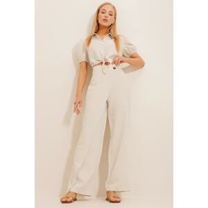 Trend Alaçatı Stili Women's Cream Linen Capped Linen Pants