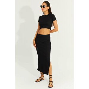 Cool & Sexy Women's Black Top and Bottom Skirt Set MIW1273