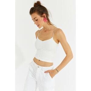 Cool & Sexy Women's White Front Back Gathering Crop Top CY330