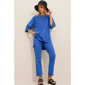 Trend Alaçatı Stili Women's Blue Crepe Knitted Suit