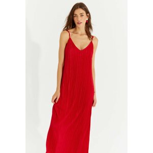 Cool & Sexy Women's Red Pleated Lined Maxi Dress