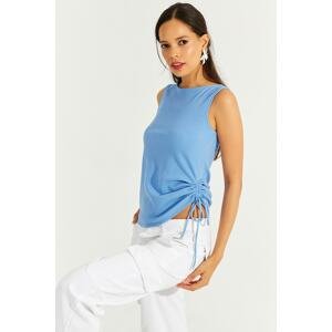 Cool & Sexy Women's Blue Camisole Blouse with Pleats