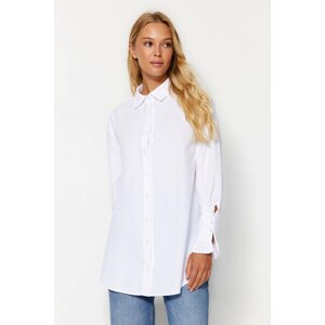 Trendyol White Ruffle Detail Woven Cotton Shirt