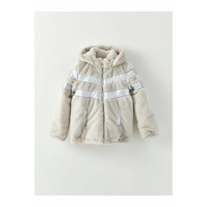 LC Waikiki Girls' Jacket with Faux Shearling Detailed with a Hood.