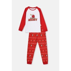 Dagi Red Crewneck Raglan Sleeve Snoopy Printed Undergraduate Pajamas Set