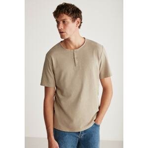 GRIMELANGE Harry Male Neck Special Structural Textured Thick Fabric 100% Cotton T-Shirt