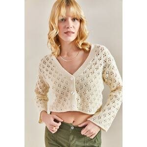 Bianco Lucci Women's Patterned Buttoned Crop Knitwear Cardigan