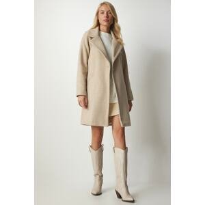 Happiness İstanbul Women's Beige Double Breasted Collar Buttoned Cachet Coat