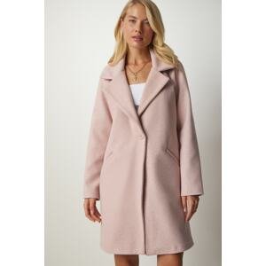 Happiness İstanbul Women's Light Pink Double Breasted Collar Buttoned Cachet Coat