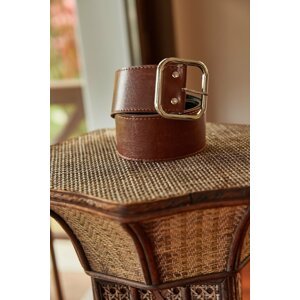 Lafaba Women's Brown Square Buckle 5 cm Wide Leather Belt