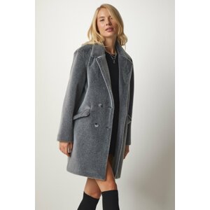 Happiness İstanbul Women's Gray Bunny Look Oversized Coat