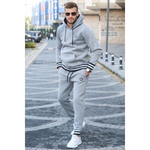 Madmext Men's Gray 3-Thread Marked Tracksuit Set 4688