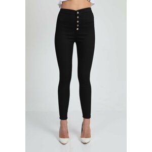 BİKELİFE Women's Black High Waist Skinny Leg Buttoned Leggings Pants