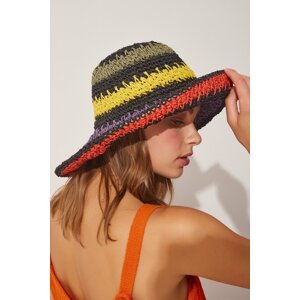 Happiness İstanbul Women's Orange Color Knitted Straw Hat