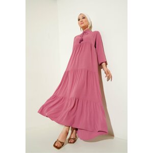 Bigdart Collar Lace-Up Hijab Dress - Dusty Rose