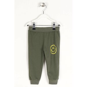 zepkids Boy's Khaki Sweatpants with Elastic Waist and Legs with a Smiley Print.