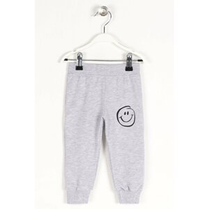 zepkids Boy's Gray Smiling Face Printed Sweatpants with Elastic Waist and Legs.