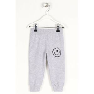 zepkids Boy's Gray Smiling Face Printed Sweatpants with Elastic Waist and Legs.