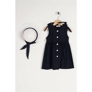 zepkids Girls' Navy Blue Multi-Plastic Collar Dress with Snap Button and Hat