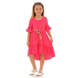 zepkids Girl's Fuchsia Colored Dress with Straw Belt at the Waist