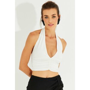 Cool & Sexy Women's White Backless Pleated Crop Top