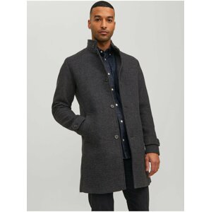 Dark gray men's checkered coat with wool Jack & Jones Me - Men