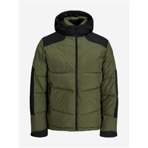 Khaki Mens Quilted Winter Jacket Jack & Jones Otis - Men