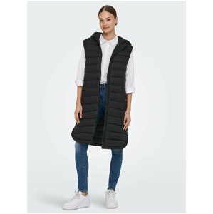 Black Ladies Long Quilted Vest ONLY Melody - Ladies