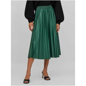 Green Ladies Satin Pleated Midi Skirt VILA Nitban - Ladies